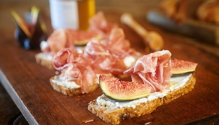 Tartine of Goats Cheese, Parma Ham and Figs